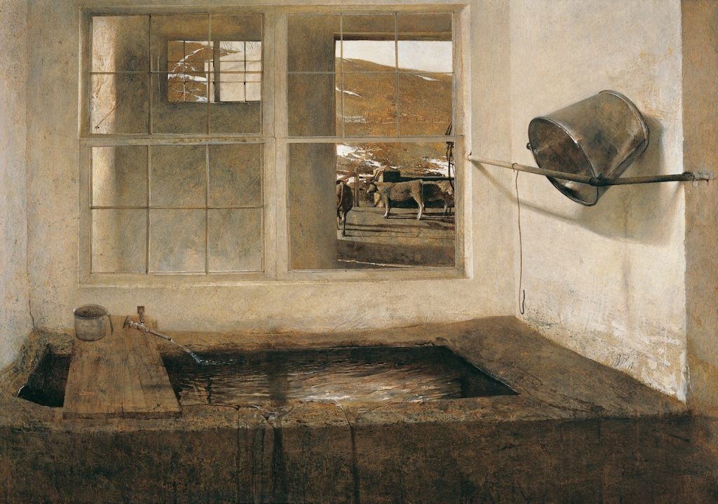 3456-004.jpg Andrew Wyeth Spring Fed, 1967 tempera on masonite overall: 69.85 100.33 cm (27 1/2 39 1/2 in.) Collection of Bill and Robin Weiss Â© Andrew Wyeth